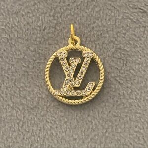 Upcycled Gold and Clear Crystal LV Round Pendant